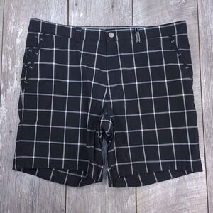 Brax Golf Shorts Mens 38 Black Kyle MT/MB Windowpane Plaid Cotton Blend